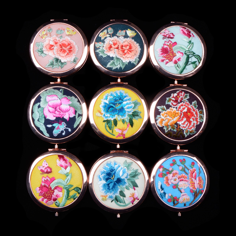 沈丘化妆随身镜精品出国送礼刺绣中国风古风摄影 手绣镜子