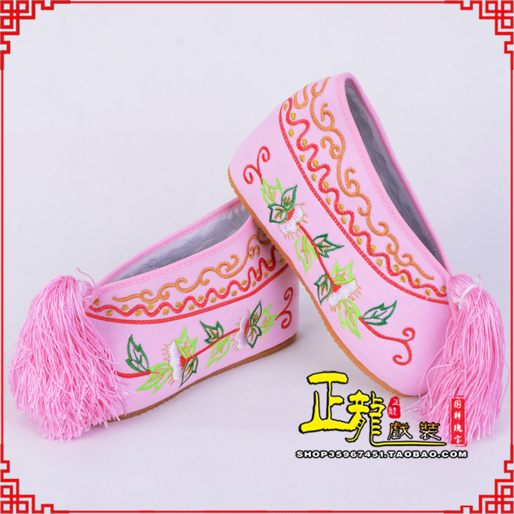 沈丘花旦鞋女绣花彩鞋 舒适款草花内高彩鞋